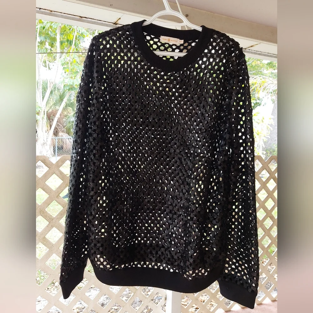 Tory Burch Lansing Merino Wool Jumper with Sequins — Size XL/TG
